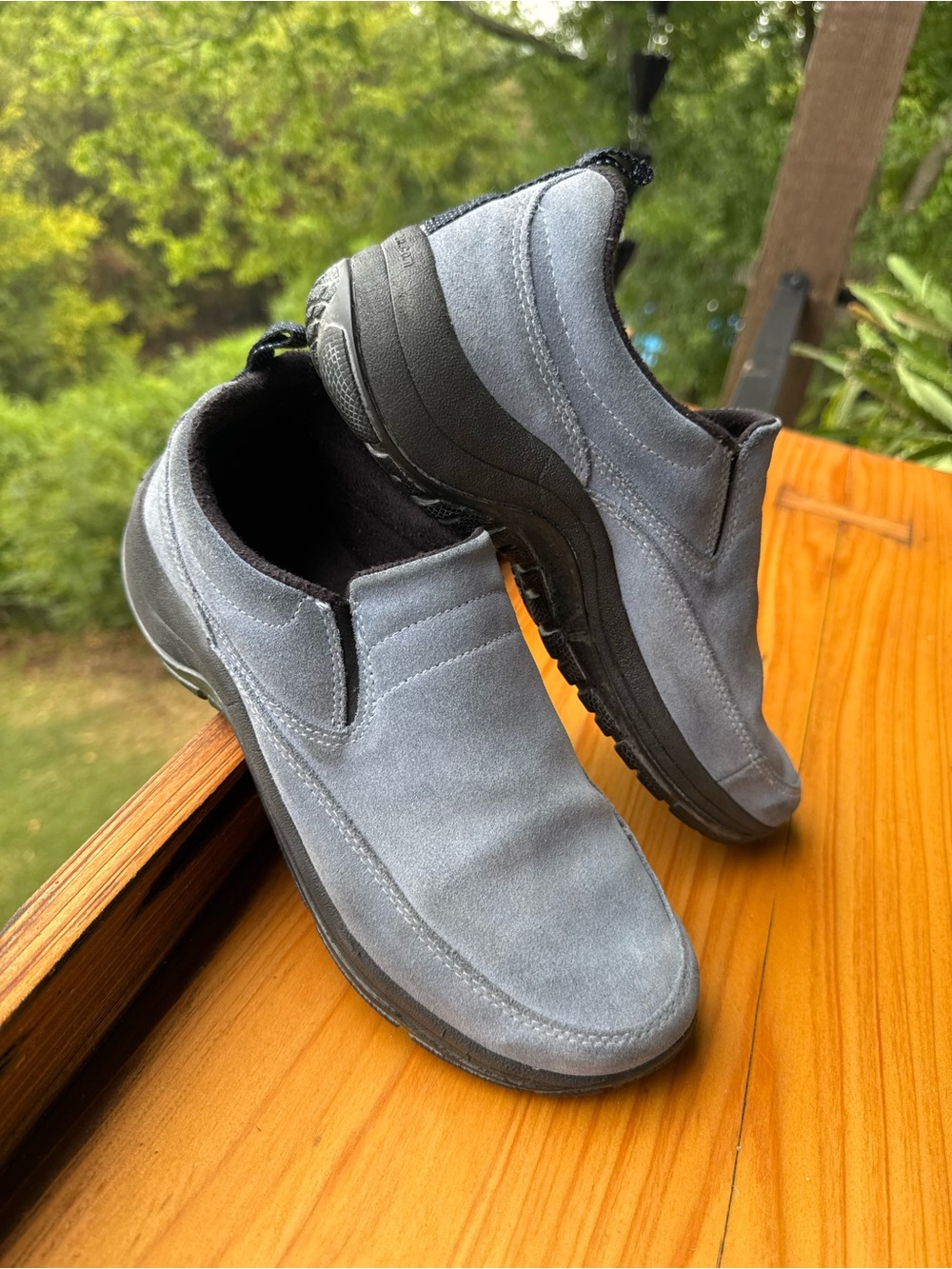 LL Bean Denim Blue Suede Slip on Mocs Mules Walking Sneakers 9M